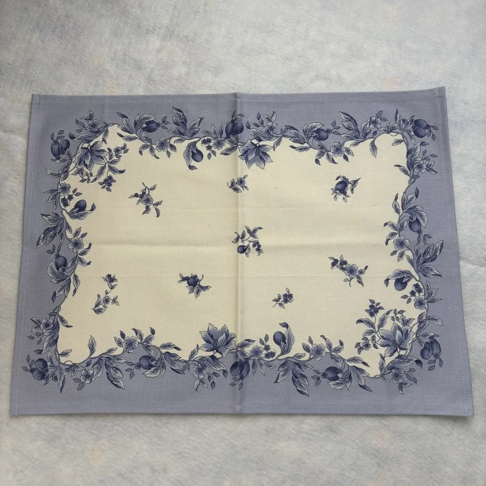 WEDGWOOD Placemat Floral Fruit Border Cotton Blue Cream Traditional 17x13